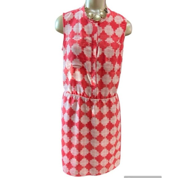 Merona women’s medium coral color block dress gingham pockets adjustable waste - Picture 1 of 5